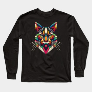 A Geometric Colorful Cat design Long Sleeve T-Shirt